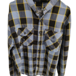 Camicia Skull Leather Azzurro riga gialla "Vatos"